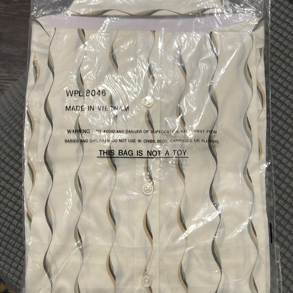 NWT Alfani men ivory short sleeve button down shirt egret waves green yellow XL - Picture 4 of 4